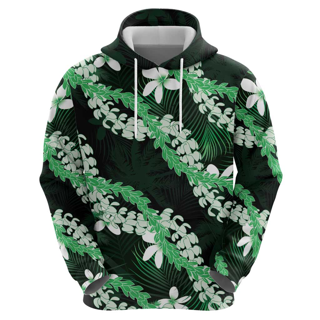 Puakenikeni Maile Lei Zip Hoodie Frangipani Green Tropical Leaves