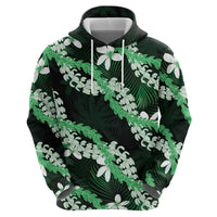Puakenikeni Maile Lei Zip Hoodie Frangipani Green Tropical Leaves
