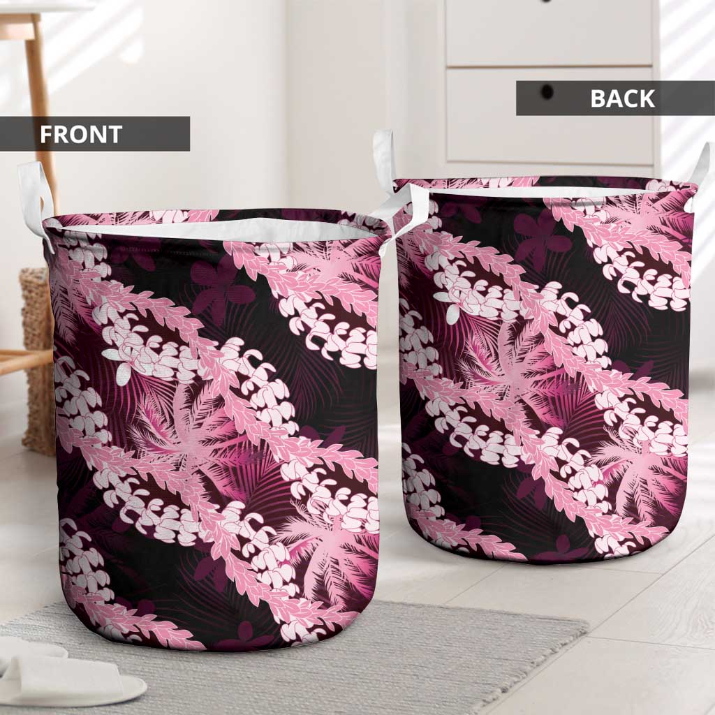 Puakenikeni Maile Lei Laundry Basket Frangipani Pink Tropical Leaves LT01 - Polynesian Pride