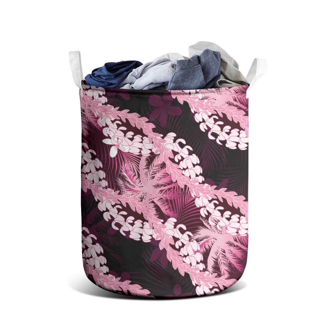 Puakenikeni Maile Lei Laundry Basket Frangipani Pink Tropical Leaves LT01 - Polynesian Pride