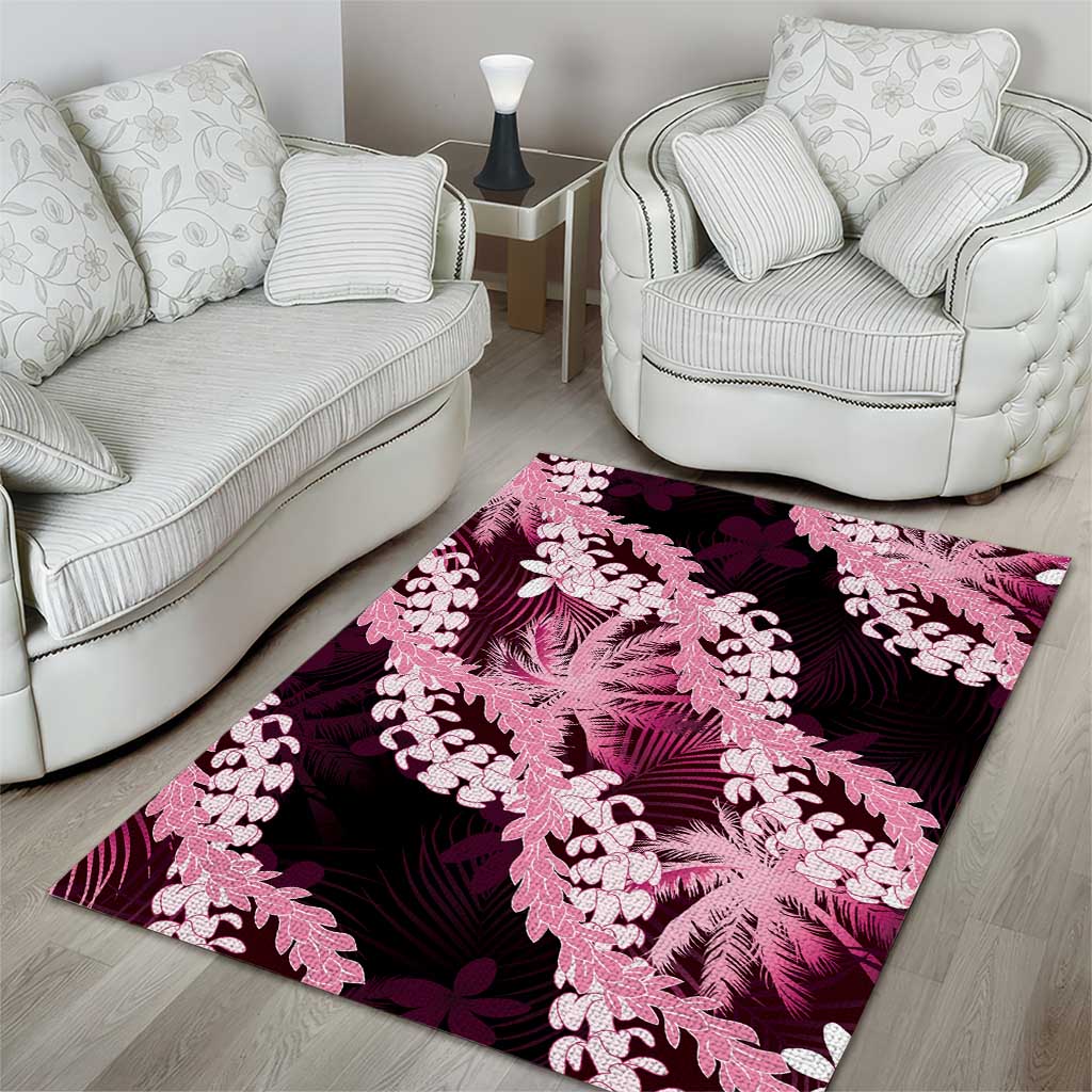 Puakenikeni Maile Lei Area Rug Frangipani Pink Tropical Leaves LT01 - Polynesian Pride