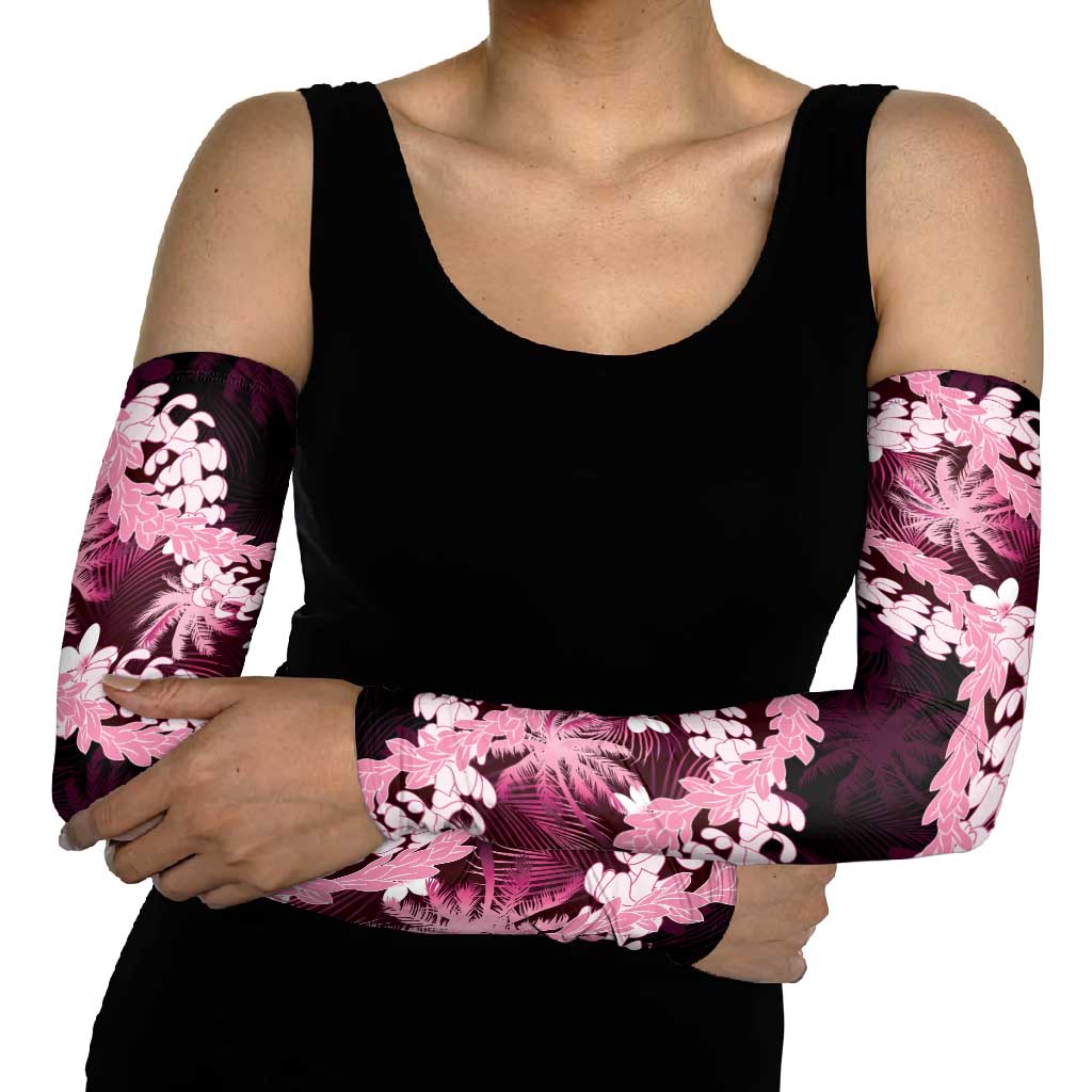 Puakenikeni Maile Lei Arm Sleeves Frangipani Pink Tropical Leaves LT01 - Polynesian Pride