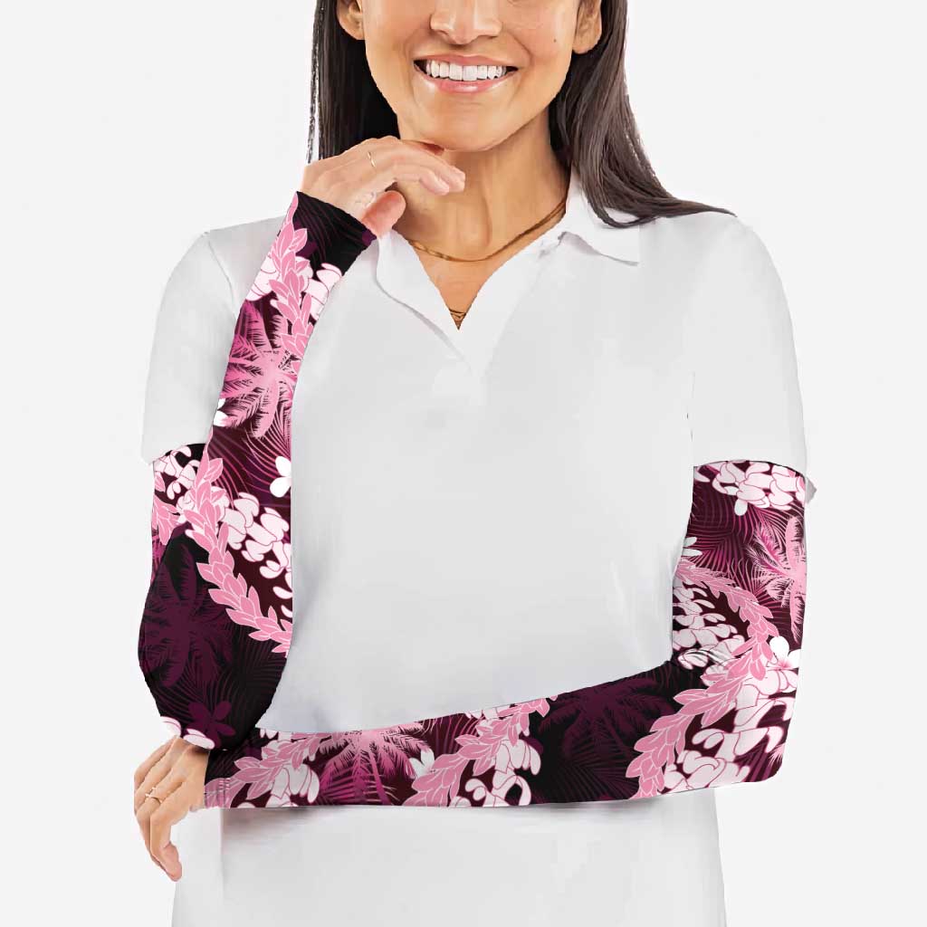 Puakenikeni Maile Lei Arm Sleeves Frangipani Pink Tropical Leaves LT01 - Polynesian Pride