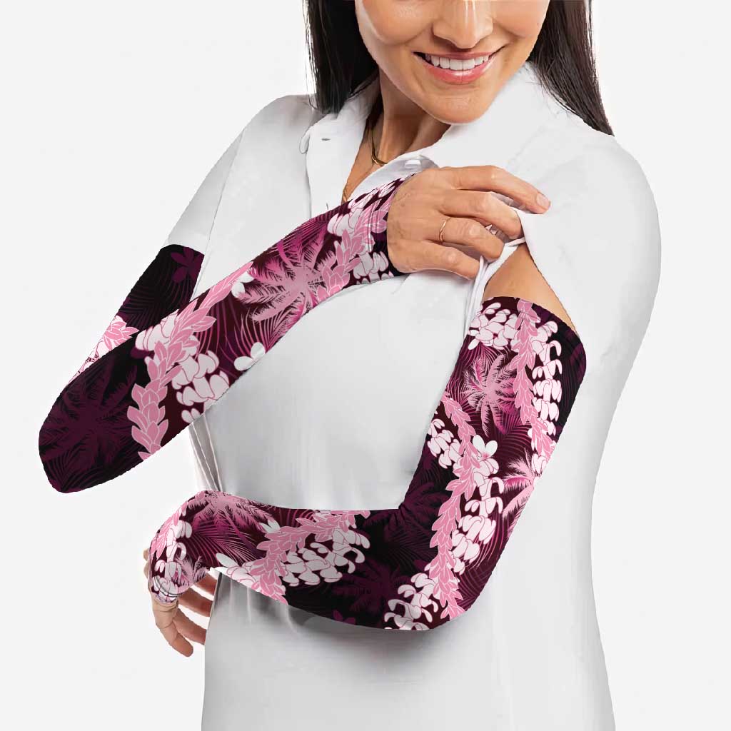 Puakenikeni Maile Lei Arm Sleeves Frangipani Pink Tropical Leaves LT01 - Polynesian Pride