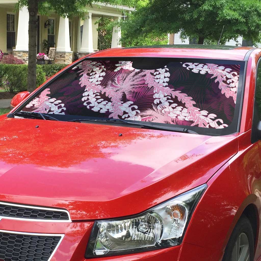 Puakenikeni Maile Lei Auto Sun Shade Frangipani Pink Tropical Leaves LT01 - Polynesian Pride