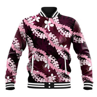 Puakenikeni Maile Lei Baseball Jacket Frangipani Pink Tropical Leaves LT01 Unisex Pink - Polynesian Pride