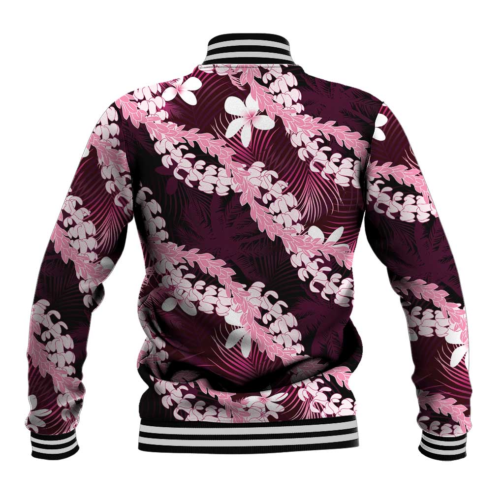 Puakenikeni Maile Lei Baseball Jacket Frangipani Pink Tropical Leaves LT01 - Polynesian Pride