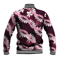 Puakenikeni Maile Lei Baseball Jacket Frangipani Pink Tropical Leaves LT01 - Polynesian Pride