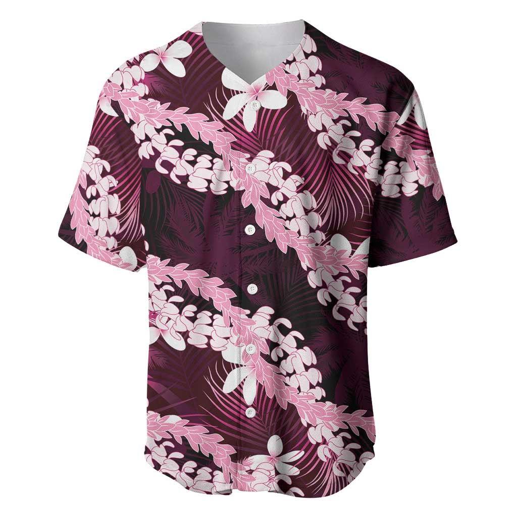 Puakenikeni Maile Lei Baseball Jersey Frangipani Pink Tropical Leaves LT01 Pink - Polynesian Pride