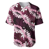 Puakenikeni Maile Lei Baseball Jersey Frangipani Pink Tropical Leaves LT01 Pink - Polynesian Pride