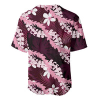 Puakenikeni Maile Lei Baseball Jersey Frangipani Pink Tropical Leaves LT01 - Polynesian Pride
