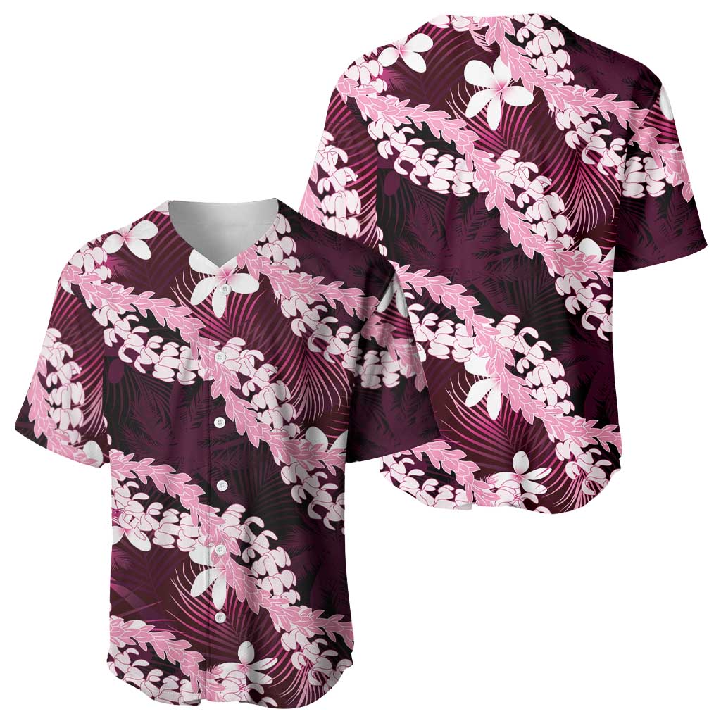 Puakenikeni Maile Lei Baseball Jersey Frangipani Pink Tropical Leaves LT01 - Polynesian Pride