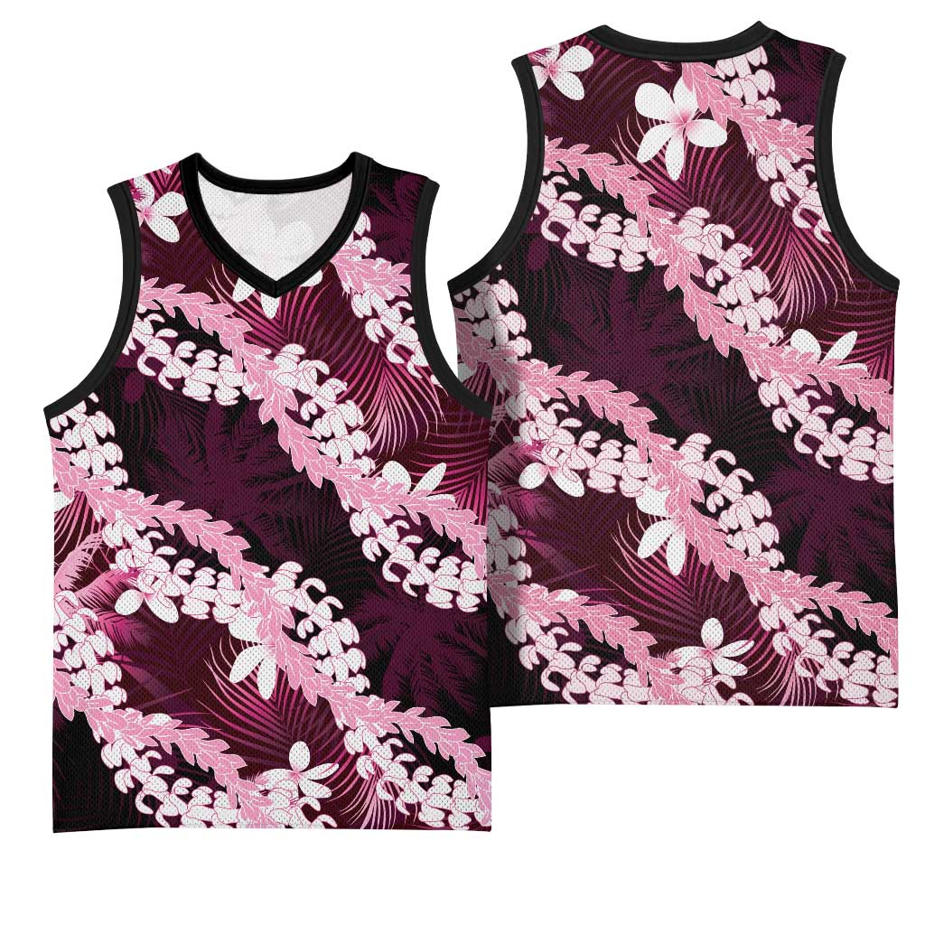 Puakenikeni Maile Lei Basketball Jersey Frangipani Pink Tropical Leaves LT01 - Polynesian Pride