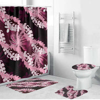 Puakenikeni Maile Lei Bathroom Set Frangipani Pink Tropical Leaves LT01 Bathroom Set (4 pcs) Pink - Polynesian Pride
