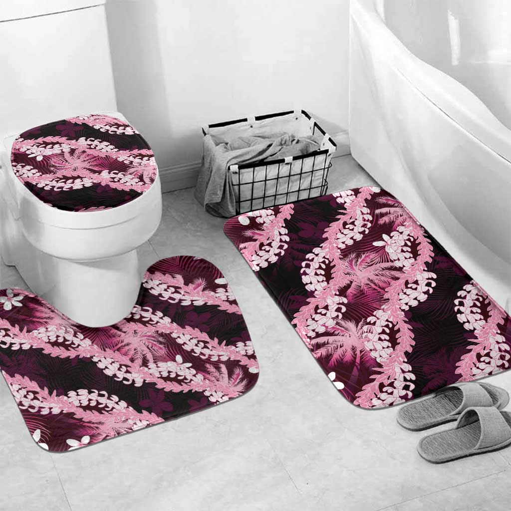 Puakenikeni Maile Lei Bathroom Set Frangipani Pink Tropical Leaves LT01 Mat Set Only (3 pcs) One Size Pink - Polynesian Pride