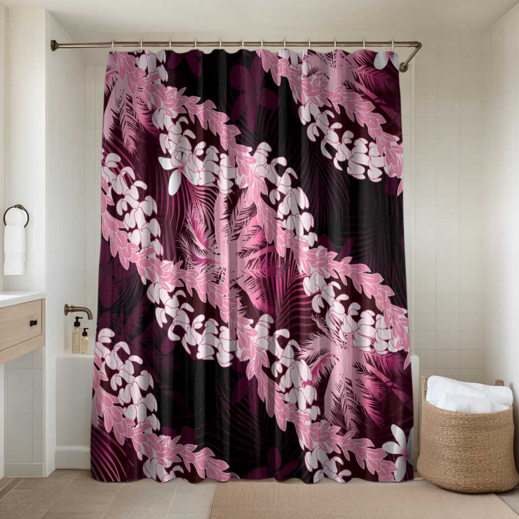 Puakenikeni Maile Lei Bathroom Set Frangipani Pink Tropical Leaves LT01 Shower Curtain Only Pink - Polynesian Pride