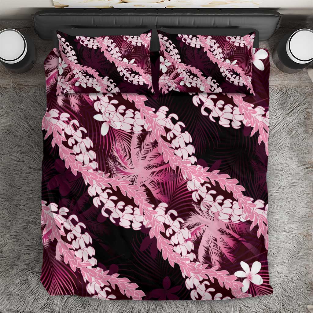 Puakenikeni Maile Lei Bedding Set Frangipani Pink Tropical Leaves