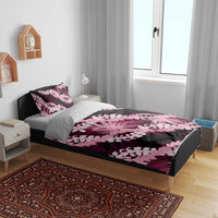 Puakenikeni Maile Lei Bedding Set Frangipani Pink Tropical Leaves