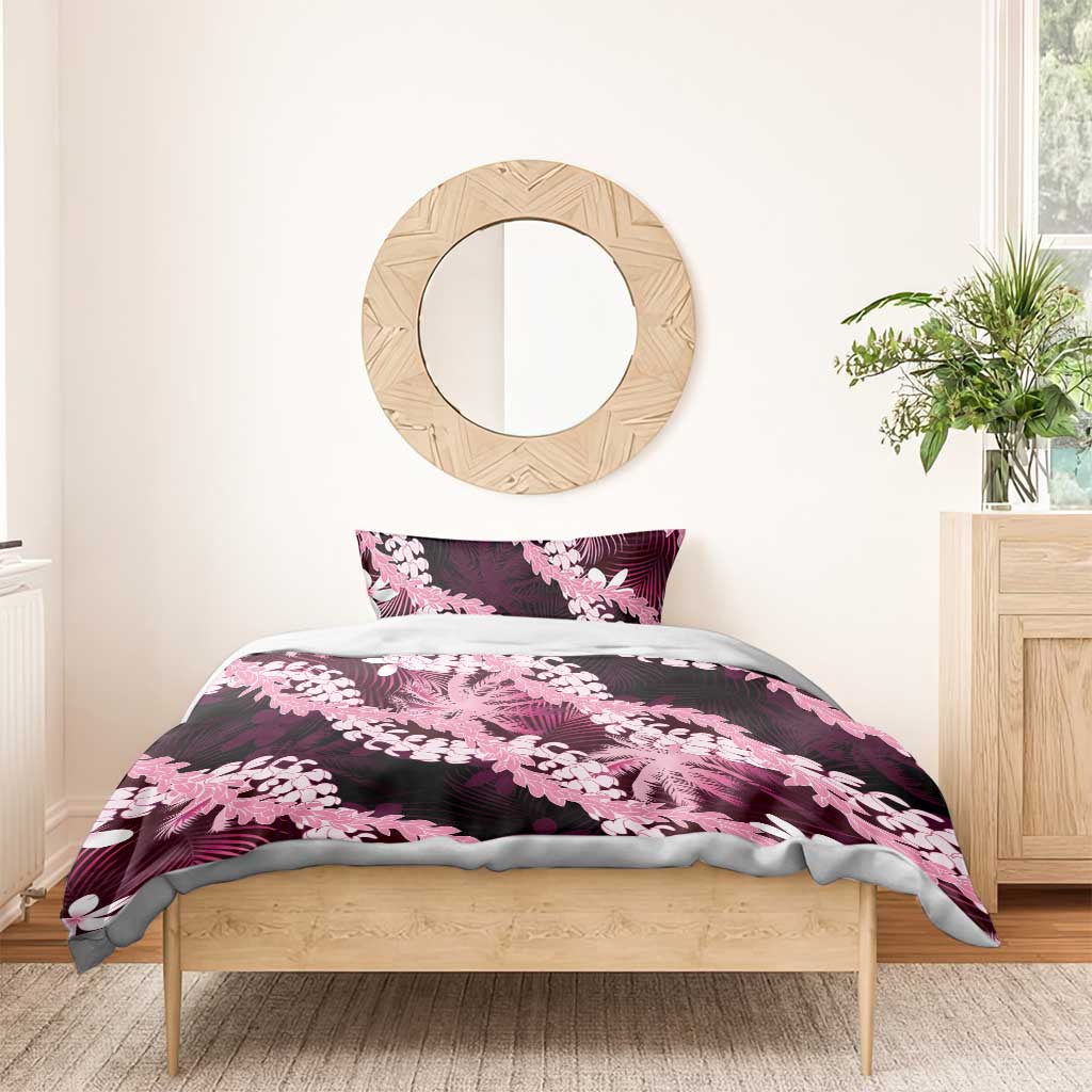 Puakenikeni Maile Lei Bedding Set Frangipani Pink Tropical Leaves