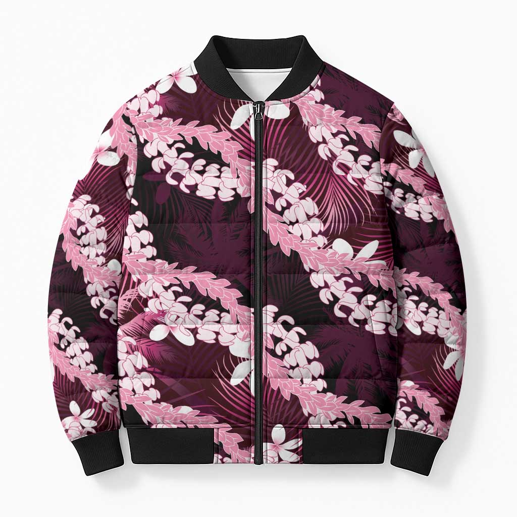 Puakenikeni Maile Lei Bomber Puffer Jacket Frangipani Pink Tropical Leaves LT01 Unisex Pink - Polynesian Pride