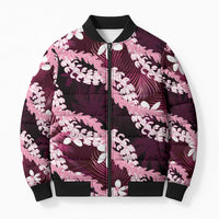 Puakenikeni Maile Lei Bomber Puffer Jacket Frangipani Pink Tropical Leaves LT01 Unisex Pink - Polynesian Pride