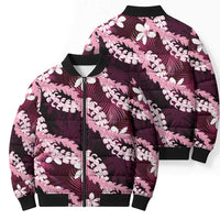 Puakenikeni Maile Lei Bomber Puffer Jacket Frangipani Pink Tropical Leaves LT01 - Polynesian Pride