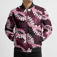 Puakenikeni Maile Lei Bomber Puffer Jacket Frangipani Pink Tropical Leaves LT01 - Polynesian Pride