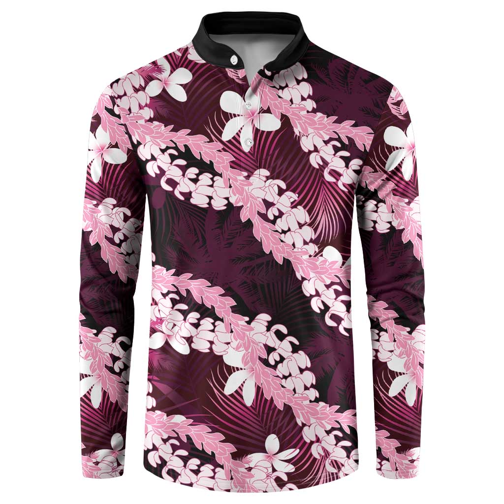 Puakenikeni Maile Lei Button Sweatshirt Frangipani Pink Tropical Leaves LT01 Pink - Polynesian Pride