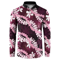 Puakenikeni Maile Lei Button Sweatshirt Frangipani Pink Tropical Leaves LT01 Pink - Polynesian Pride