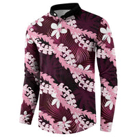Puakenikeni Maile Lei Button Sweatshirt Frangipani Pink Tropical Leaves LT01 - Polynesian Pride