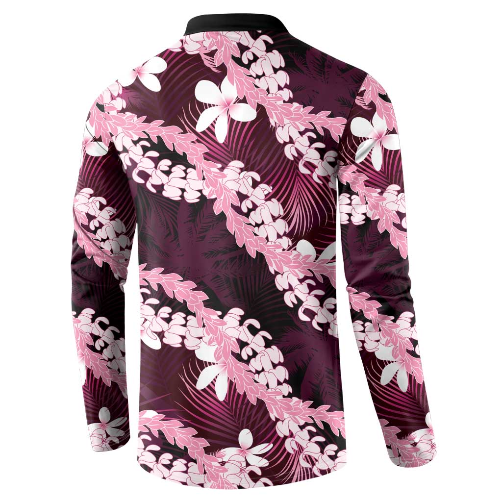 Puakenikeni Maile Lei Button Sweatshirt Frangipani Pink Tropical Leaves LT01 - Polynesian Pride