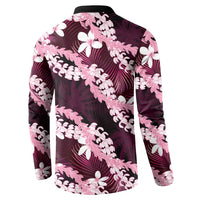 Puakenikeni Maile Lei Button Sweatshirt Frangipani Pink Tropical Leaves LT01 - Polynesian Pride