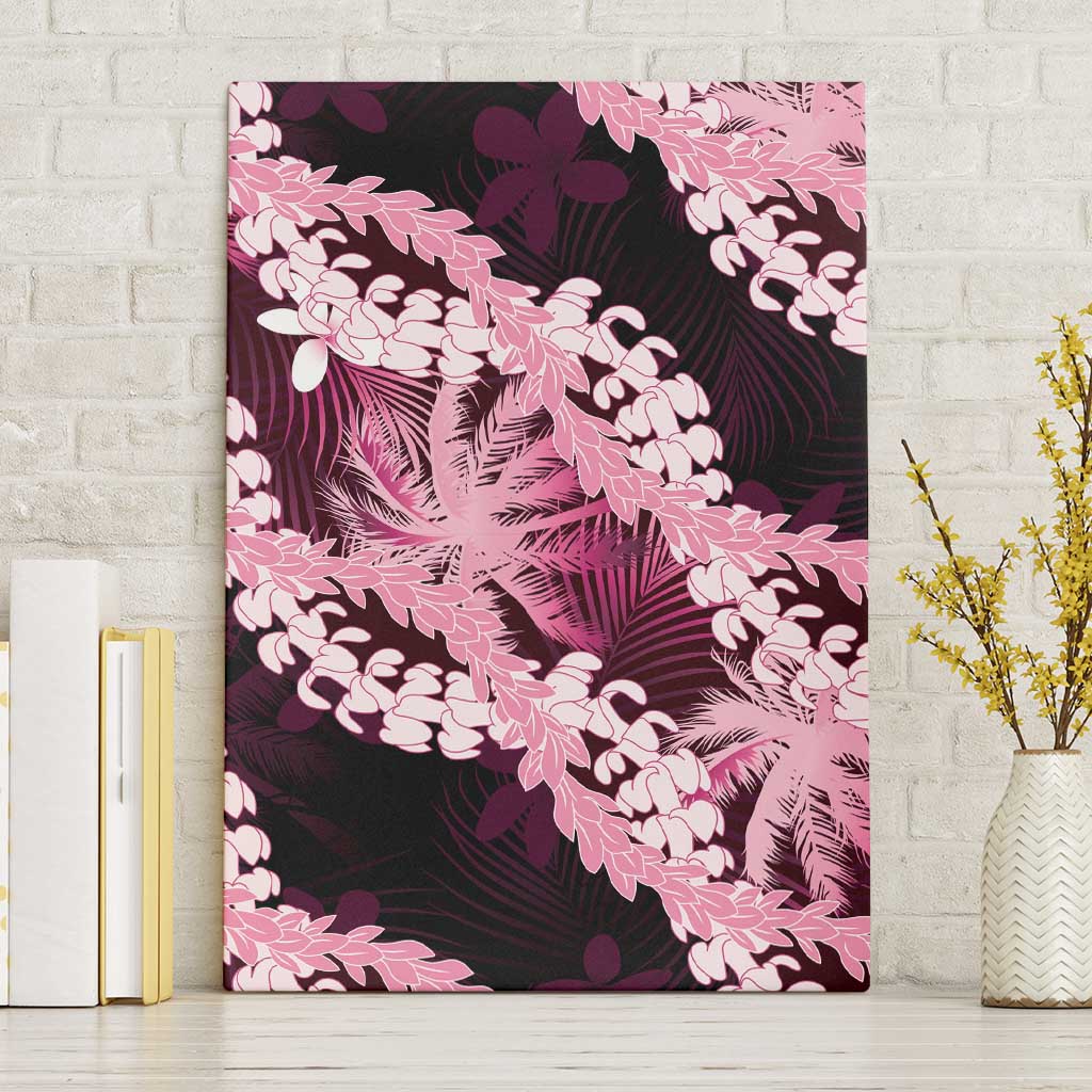 Puakenikeni Maile Lei Canvas Wall Art Frangipani Pink Tropical Leaves LT01 Without Frame Pink - Polynesian Pride