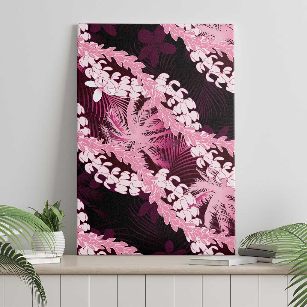 Puakenikeni Maile Lei Canvas Wall Art Frangipani Pink Tropical Leaves LT01 - Polynesian Pride