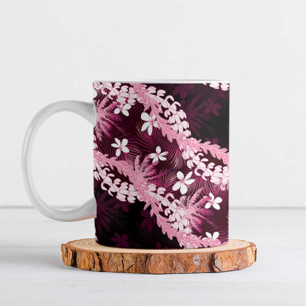Puakenikeni Maile Lei Ceramic Mug Frangipani Pink Tropical Leaves LT01 Pink - Polynesian Pride