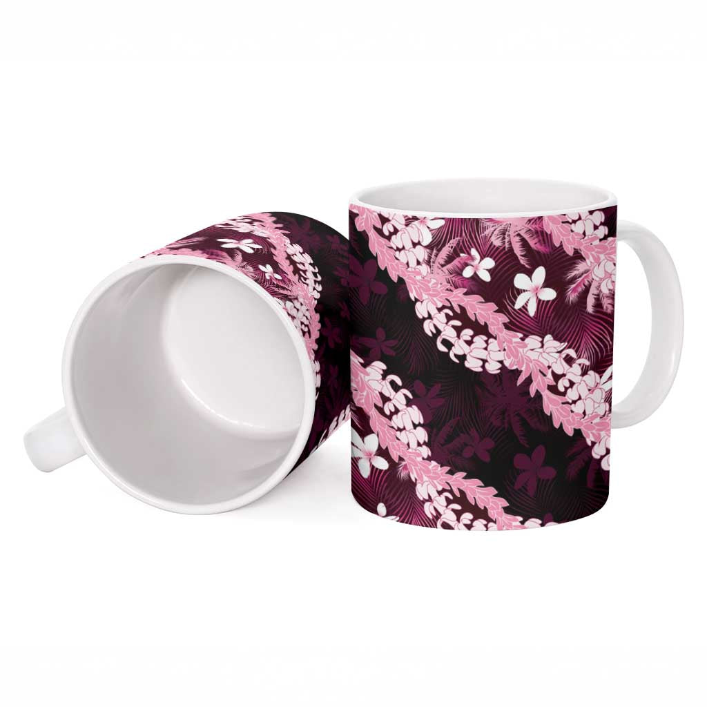 Puakenikeni Maile Lei Ceramic Mug Frangipani Pink Tropical Leaves LT01 - Polynesian Pride