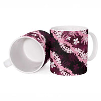 Puakenikeni Maile Lei Ceramic Mug Frangipani Pink Tropical Leaves LT01 - Polynesian Pride