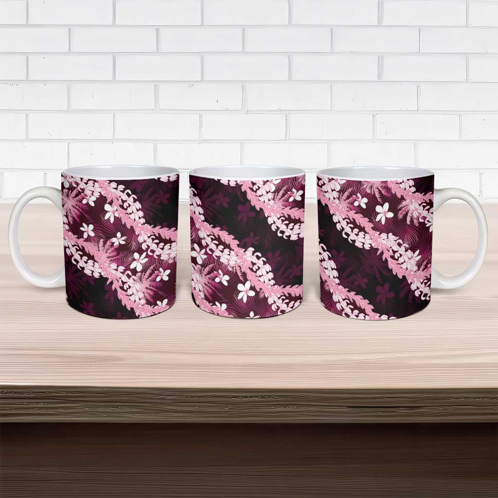 Puakenikeni Maile Lei Ceramic Mug Frangipani Pink Tropical Leaves LT01 - Polynesian Pride
