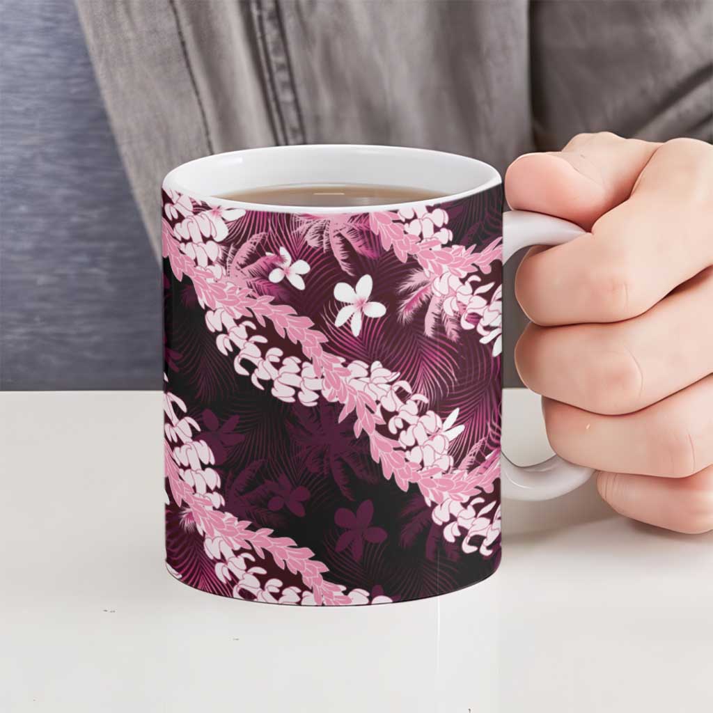 Puakenikeni Maile Lei Ceramic Mug Frangipani Pink Tropical Leaves LT01 - Polynesian Pride