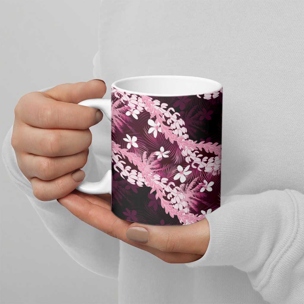 Puakenikeni Maile Lei Ceramic Mug Frangipani Pink Tropical Leaves LT01 - Polynesian Pride