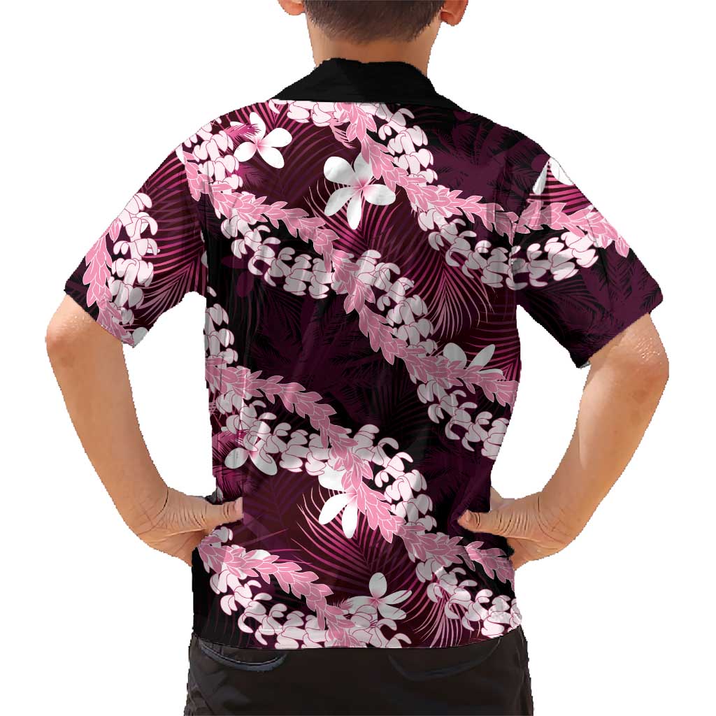 Puakenikeni Maile Lei Family Matching Off The Shoulder Long Sleeve Dress and Hawaiian Shirt Frangipani Pink Tropical Leaves