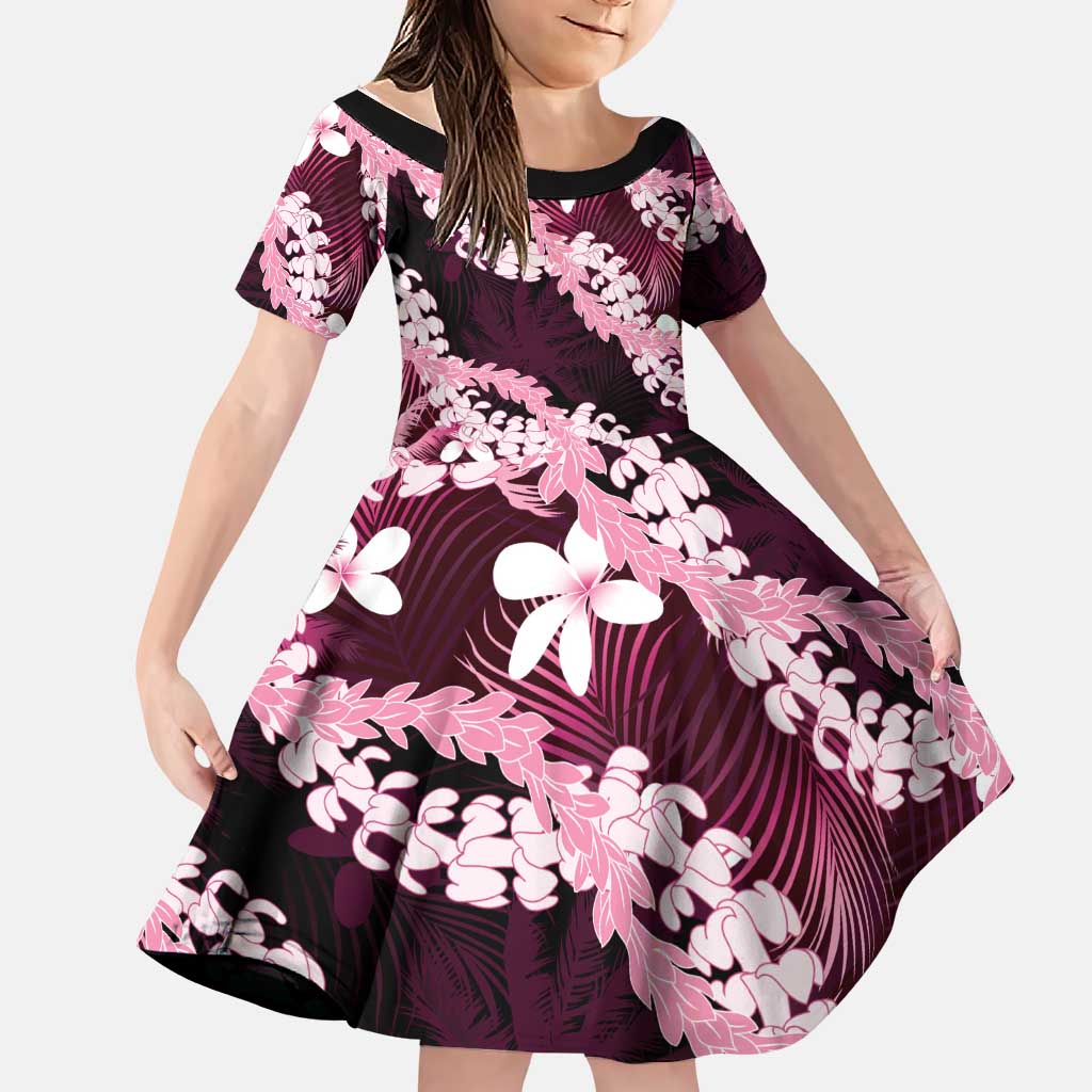 Puakenikeni Maile Lei Family Matching Off Shoulder Maxi Dress and Hawaiian Shirt Frangipani Pink Tropical Leaves