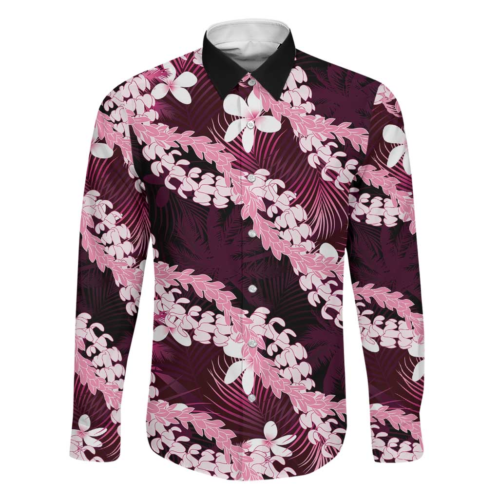 Puakenikeni Maile Lei Family Matching Off Shoulder Short Dress and Hawaiian Shirt Frangipani Pink Tropical Leaves