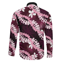 Puakenikeni Maile Lei Family Matching Off Shoulder Short Dress and Hawaiian Shirt Frangipani Pink Tropical Leaves