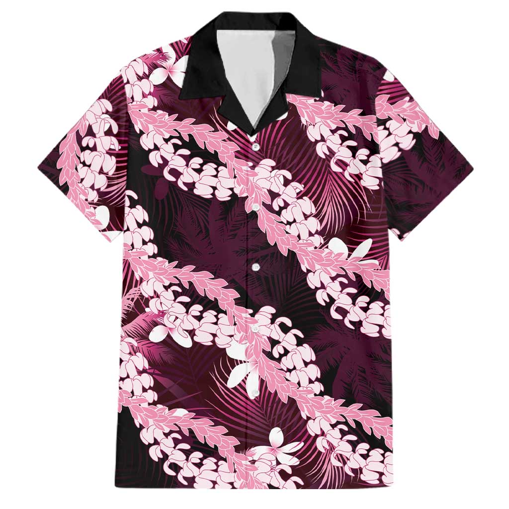 Puakenikeni Maile Lei Family Matching Puletasi and Hawaiian Shirt Frangipani Pink Tropical Leaves
