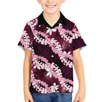 Puakenikeni Maile Lei Family Matching Tank Maxi Dress and Hawaiian Shirt Frangipani Pink Tropical Leaves