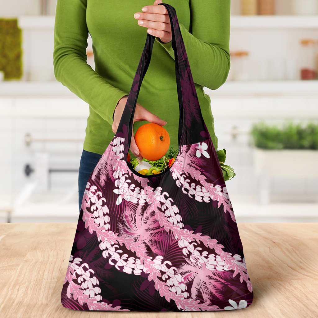 Puakenikeni Maile Lei Grocery Bag Frangipani Pink Tropical Leaves LT01 - Polynesian Pride