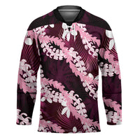 Puakenikeni Maile Lei Hockey Jersey Frangipani Pink Tropical Leaves LT01 Unisex Pink - Polynesian Pride