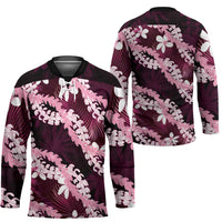 Puakenikeni Maile Lei Hockey Jersey Frangipani Pink Tropical Leaves LT01 - Polynesian Pride