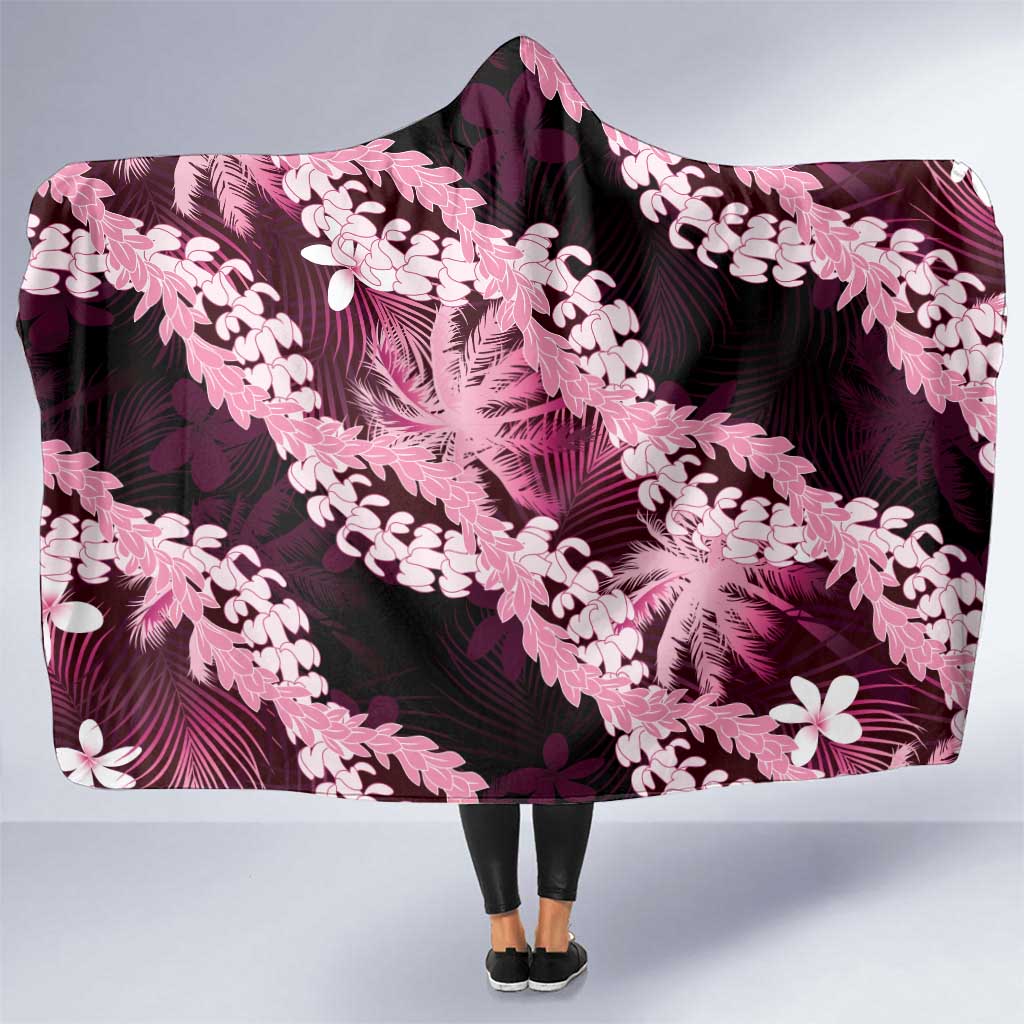Puakenikeni Maile Lei Hooded Blanket Frangipani Pink Tropical Leaves LT01 One Size Pink - Polynesian Pride